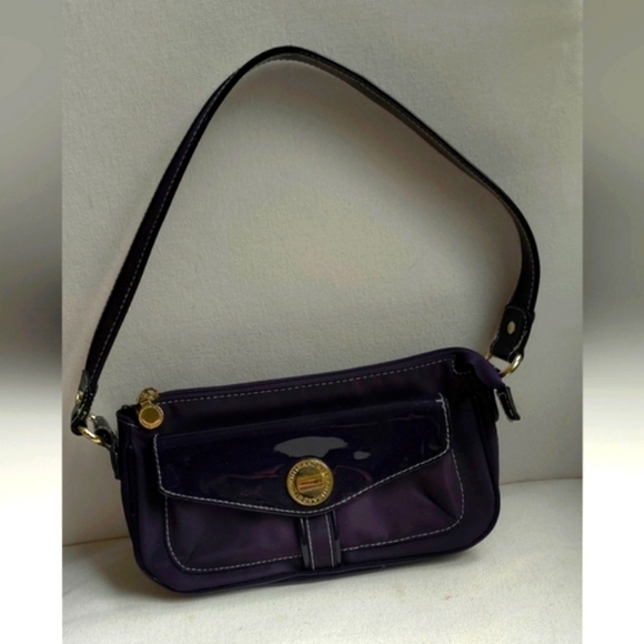 Isaac Mizrahi Small Handbag Purple Eggplant Nylon Patent Leather - Picture 1 of 6